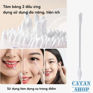 Hộp 200 Tặm Bông 2 Đầu Ngoáy Tai, Vệ Sinh Tai, Trang Điểm Tiện Lợi,Que Bông Tự Nhiên Mềm Mại An Toàn
