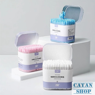 Hộp 200 Tặm Bông 2 Đầu Ngoáy Tai, Vệ Sinh Tai, Trang Điểm Tiện Lợi,Que Bông Tự Nhiên Mềm Mại An Toàn