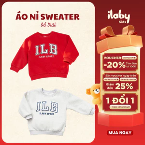 Áo nỉ bé trai ILABY áo nỉ dài tay cổ tròn dày dặn chất liệu cotton thoáng khí size đại từ 9-40kg [3445]