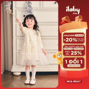Váy công chúa bé gái ILABY thiết kế phối voan tầng cao cấp, đầm thu đông dài tay cho bé đi chơi dự tiệc [3338]