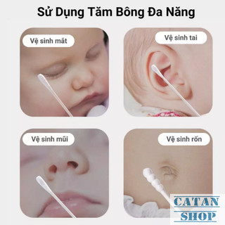 Tăm Bông Cho Bé, Hộp 200 Bông Ngoáy Tai Em Bé Baby 2 Đầu Bông Nhỏ Nhắn Mềm Mại Không Làm Đau Rát