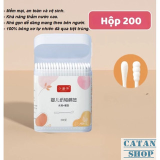 Tăm Bông Cho Bé, Hộp 200 Bông Ngoáy Tai Em Bé Baby 2 Đầu Bông Nhỏ Nhắn Mềm Mại Không Làm Đau Rát