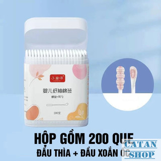 Tăm Bông Cho Bé, Hộp 200 Bông Ngoáy Tai Em Bé Baby 2 Đầu Bông Nhỏ Nhắn Mềm Mại Không Làm Đau Rát