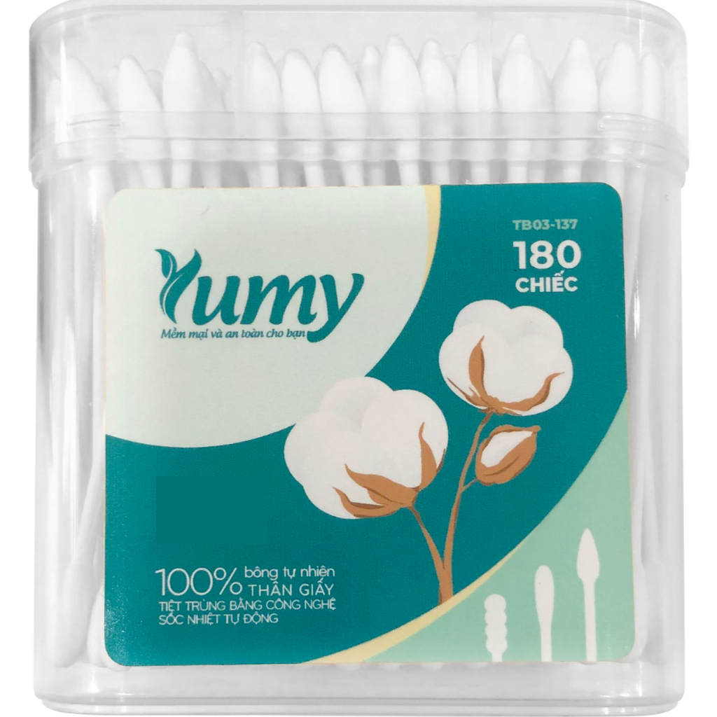 Combo 6 hộp Tăm bông đầu nhọn hỗ trợ trang điểm YUMY 180 que thân giấy điều chỉnh makeup (TB03-137)