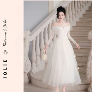 áy Dự Tiệc LYANA Thiết Kế Trễ Vai Phối Ren Cao Cấp, Đầm Công Chúa Dáng Dài Xòe Von Mềm Sang Trọng Đi Cưới/Sự Kiện