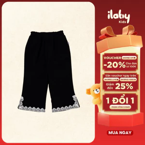 Quần ống loe bé gái ILABY thiết kế phối ren gấu quần, chất liệu nhung mềm cạp chun co giãn [3380]