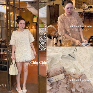 [ẢNH THẬT] VÁY XUÔNG CỔ TRÒN HOẠ TIẾT HOA NỔI VXCTHT