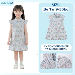 Váy Cho Bé Gái, Váy Thiết Kế Cổ Tàu Tay Cánh Tiên Tiểu Thư Họa Tiết Thỏ Đáng Yêu Chất Liệu Cotton