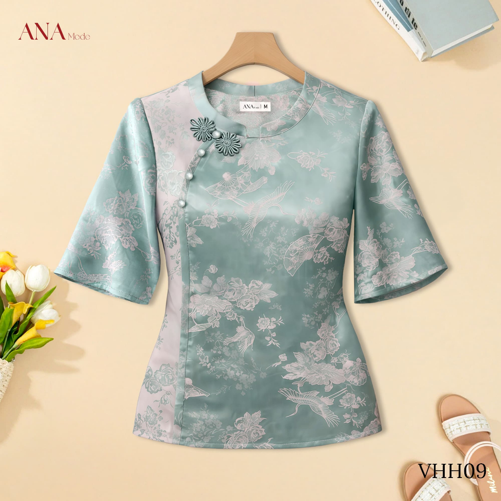 Áo Kiểu Sang Trọng Trung Niên ANA Mode Chất Liệu Gấm Hàn Châu Quý Phái Đi Chơi Quà Tặng Mẹ AK25VHH09