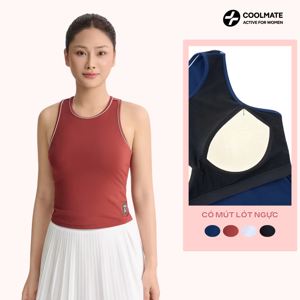 Áo tanktop có đệm mút lót trong Pickleball nữ Driveshot Essentials co giãn - Coolmate Women