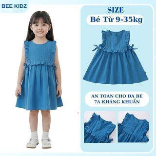 Váy Cho Bé Gái, Váy Sát Nách Cho Bé Thiết Kế Cổ Bèo Gợn Sóng Kèm Nơ Bên Eo Chất Liệu Cotton  Mát