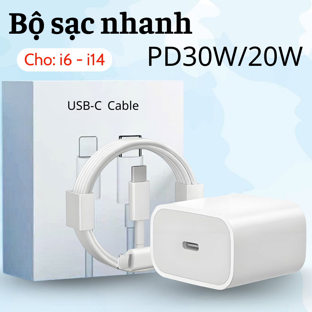 PD30WPD20W Bộ Sạc nhanh (Củ sạc+Dây sạc nhanh 1m/1.5/2m)Sạc nhanh An toàn không lo nóng máy Hỗ trợ bảo hành 12 tháng