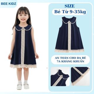 Váy Cho Bé Gái, Váy Sát Nách Cho Bé Thiết Kế Tiểu Thư Cổ Bèo Phối Ren Chất Liệu Cotton Mềm Mịn