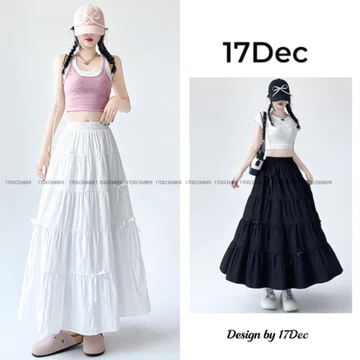 Chân váy dài midi ullzzang 5 tầng DEC 2209 , Chân váy maxi đính nơ tiểu thư đi dịu dàng cho nữ