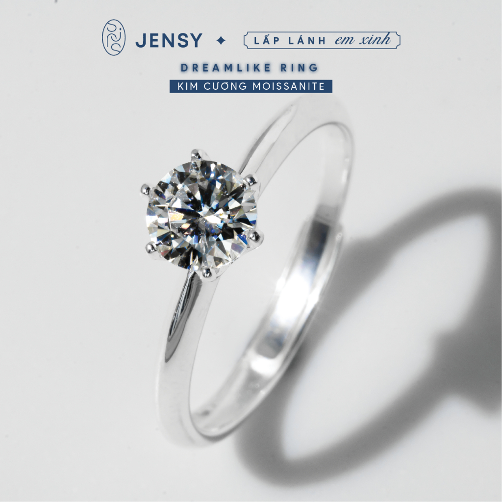 Nhẫn Bạc Gắn Kim Cương Moissanite Xi Bạch Kim, Kiểm Định GRA "Dreamlike" NLJT6. Nhẫn Bạc Nữ Cao Cấp