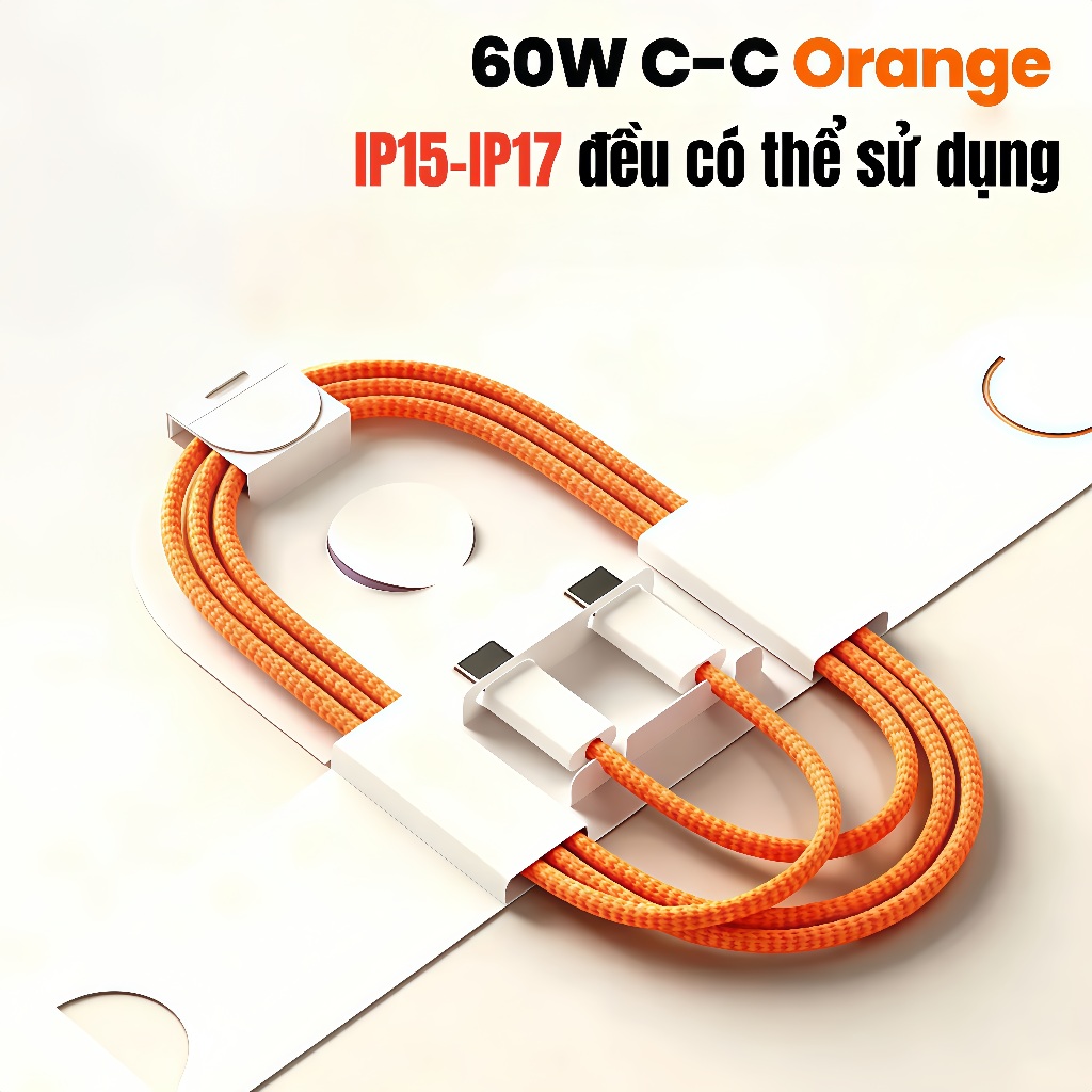 Dây sạc nhanh 60W Bọc Dù Chất liệu Đồng  Tốc Độ Cao Cho Iphone 15 16 17 & Android Type C-C