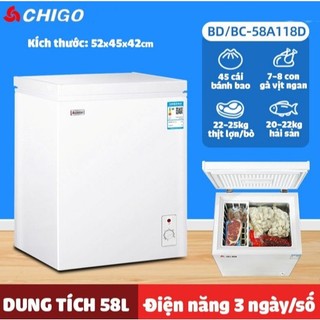 Tủ Đông Mini CHIGO Dung Tích 58 Lít Tiết Kiệm Điện - Làm Đá, Đựng Thực Phẩm, Để Kem,Trữ Sữa Tiện Lợi