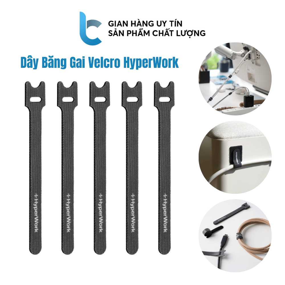 Dây Băng Gai Velcro HyperWork Cuốn Gọn Dây Điện, Dây Cáp ĐT, laptop, tablet Góc Làm Việc Hiệu Quả