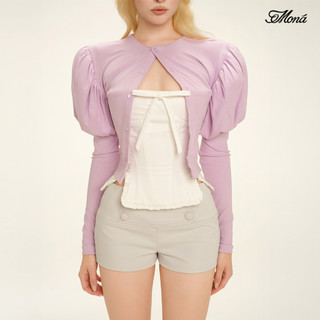 Áo khoác cardigan MONÁ áo khoác tay phồng chất thun cotton mềm mịn - LILAC TOP