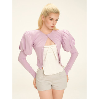 Áo khoác cardigan MONÁ áo khoác tay phồng chất thun cotton mềm mịn - LILAC TOP