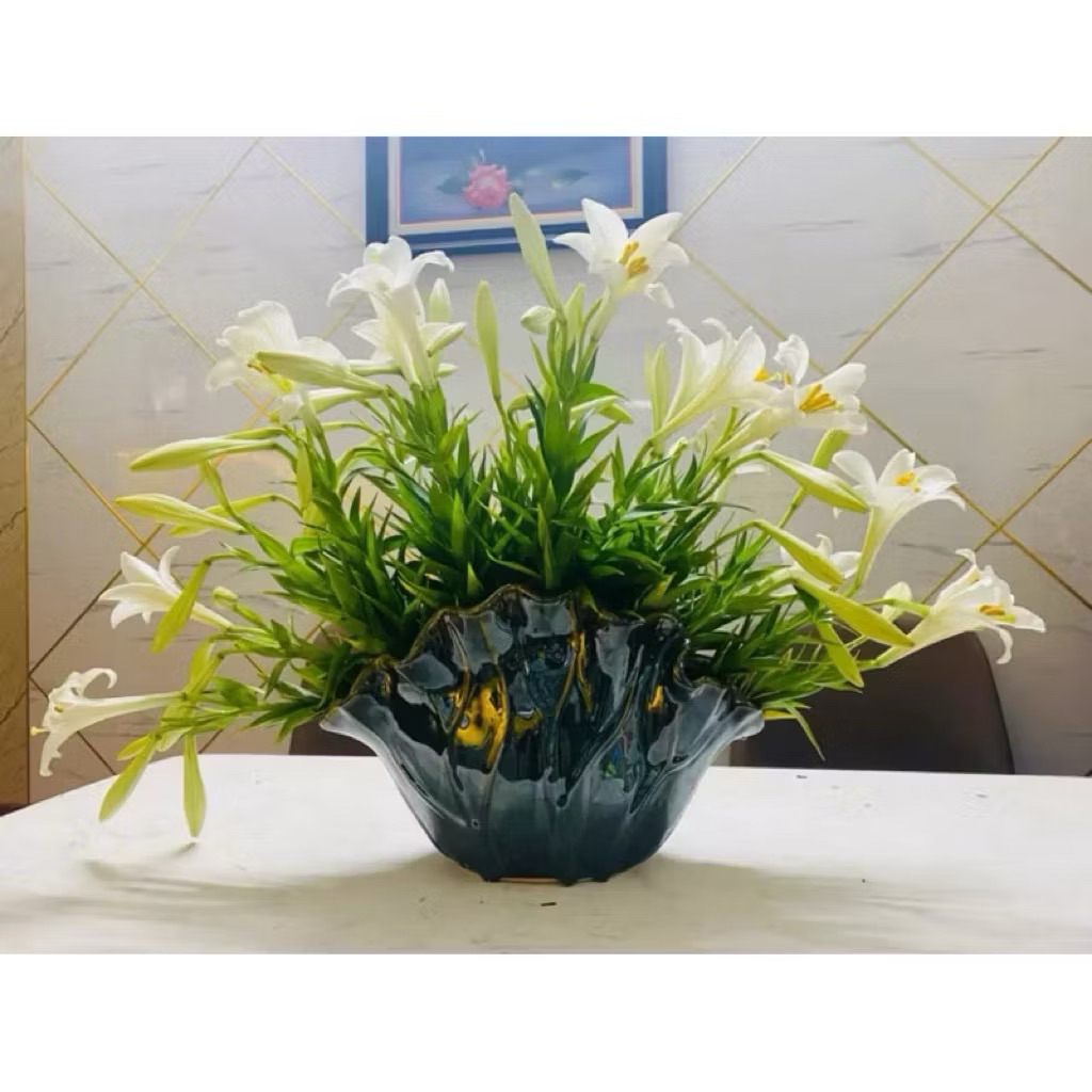 Bình Hoa Lọ Hoa Sen Xanh Ngọc Gốm Sứ Bát Bàng Cao Cấp (không kèm lưới)