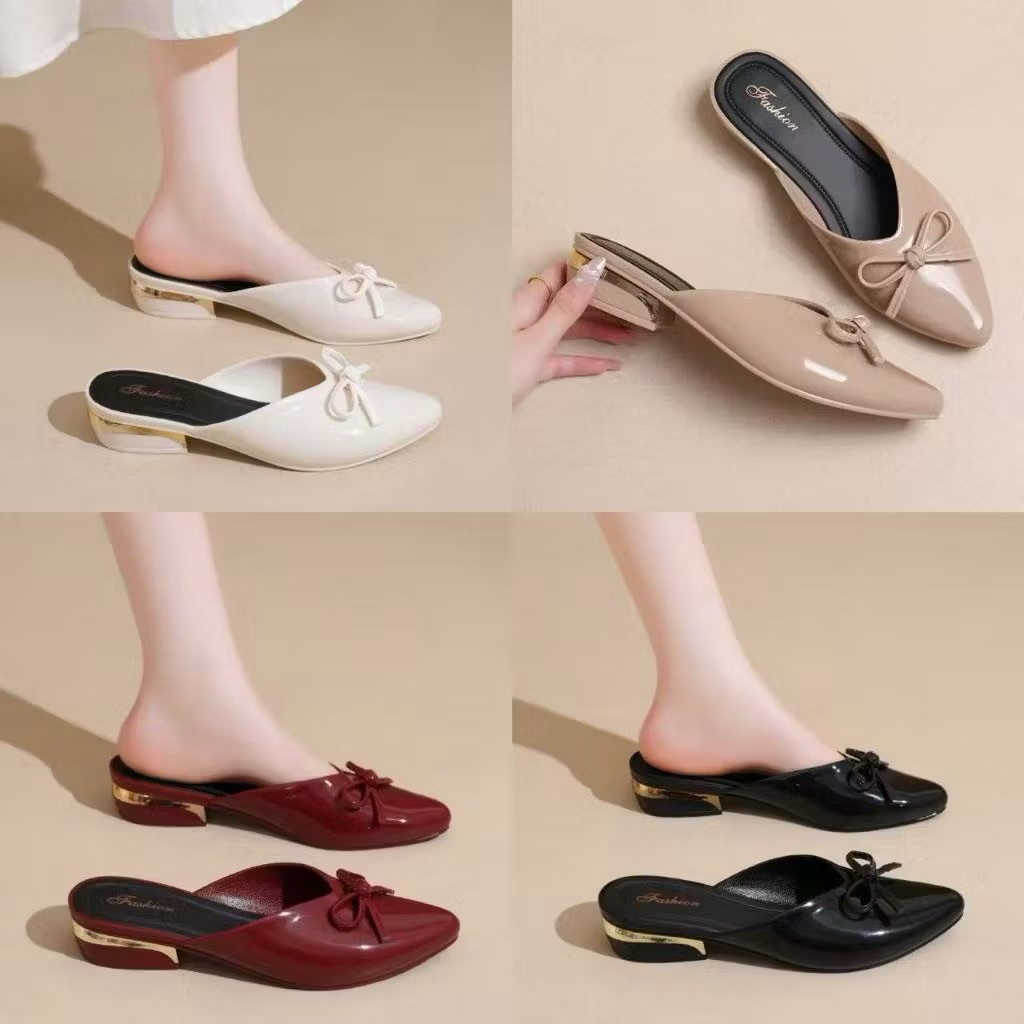 Giày Sục Đính Nơ Sang Chảnh,Chất Da Pu