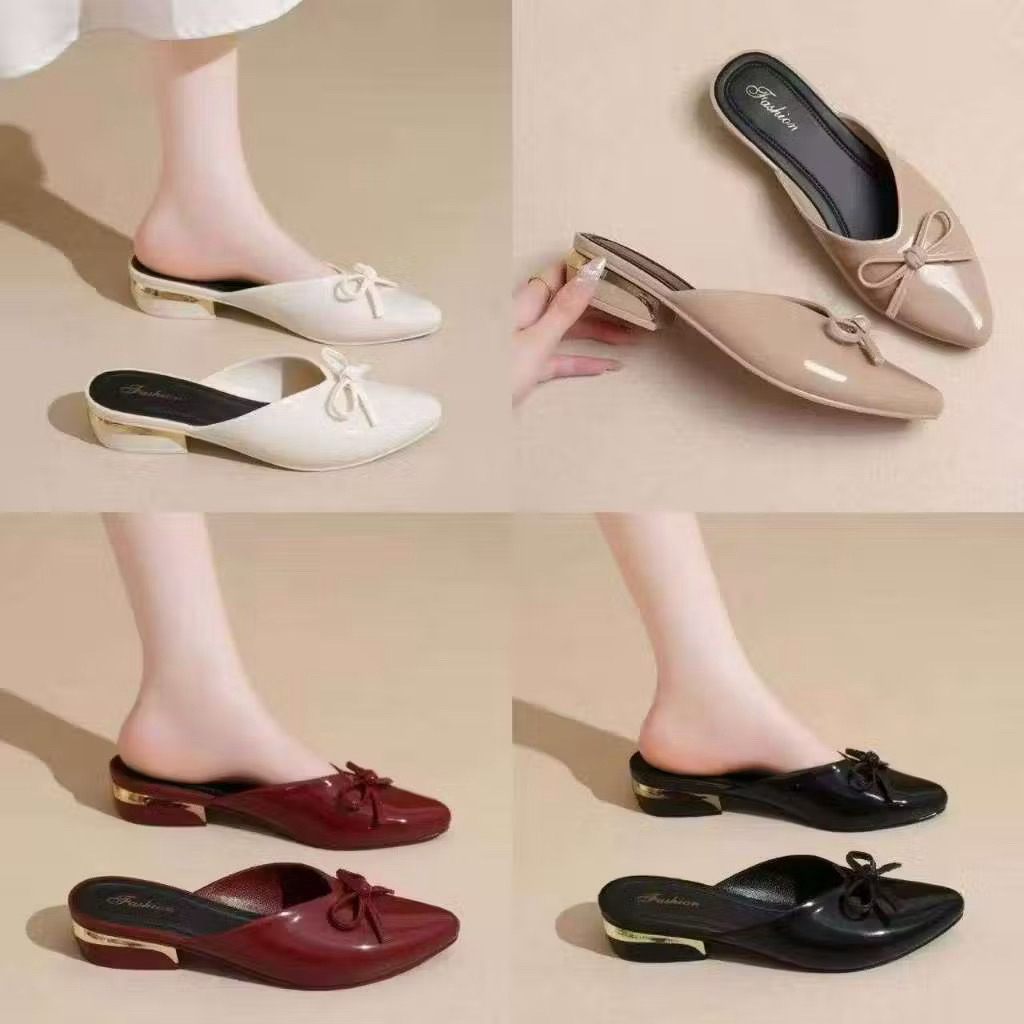 Giày Sục Đính Nơ Sang Chảnh,Chất Da Pu