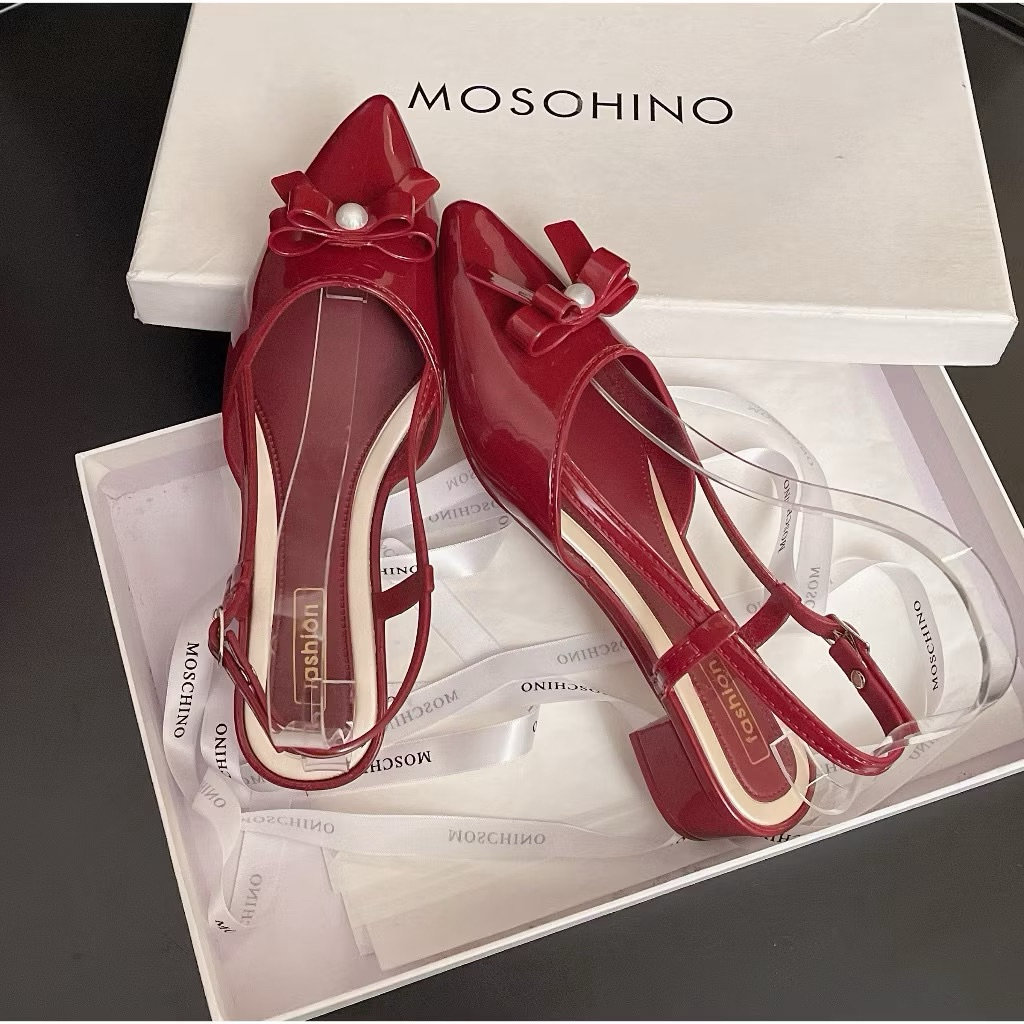 Sandal Mũi Nhọn Gắn Nơ Tiểu Thư,Quai Khoá