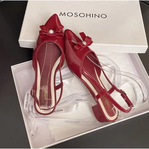 Sandal Mũi Nhọn Gắn Nơ Tiểu Thư,Quai Khoá