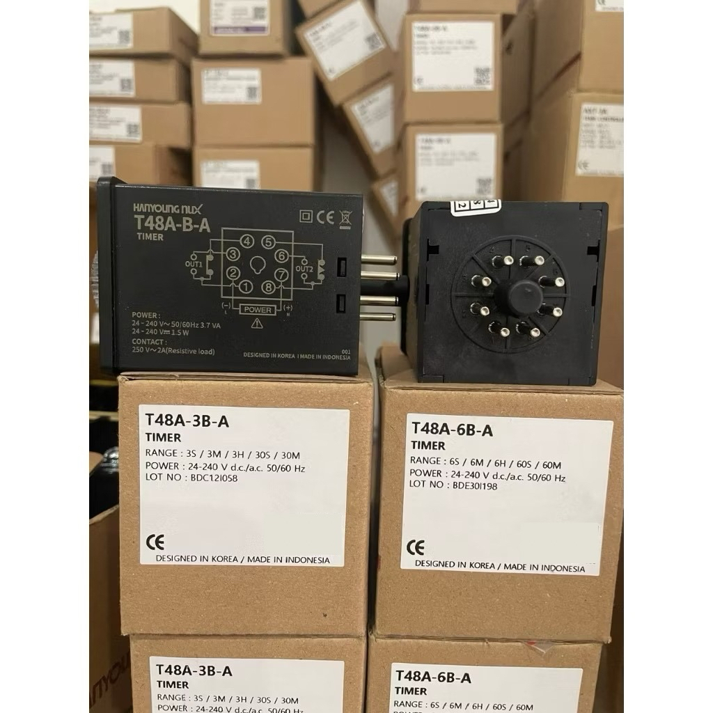 Rơ le thời gian Hanyoung T48A 220V kèm đế, relay thời gian điện tử,timer hanyoung, rơ le thời gian, rơ le hẹn giờ, timer