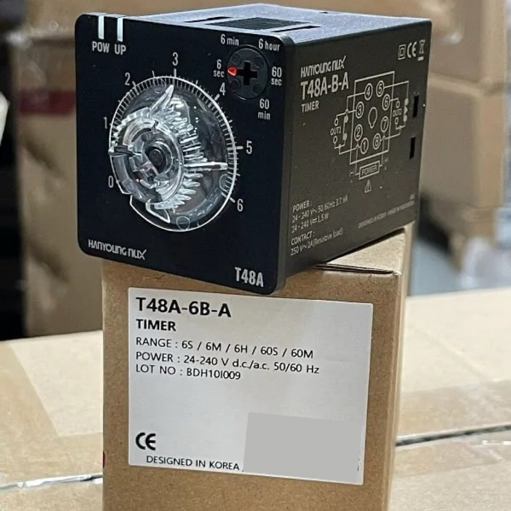 Rơ le thời gian Hanyoung T48A 220V kèm đế, relay thời gian điện tử,timer hanyoung, rơ le thời gian, rơ le hẹn giờ, timer
