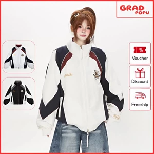 Áo khoác nữ GRADPOPU chất liệu cotton dày dặn với họa tiết thêu chữ và phối màu thời trang AK667