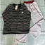 Sét Bộ Áo Kẻ Vằn In logo Kitty Mix Quần Dài Nỉ Xám Cạp Chun Màu Đen- Đỏ Basic Nữ Tính Mặc Thu Đông