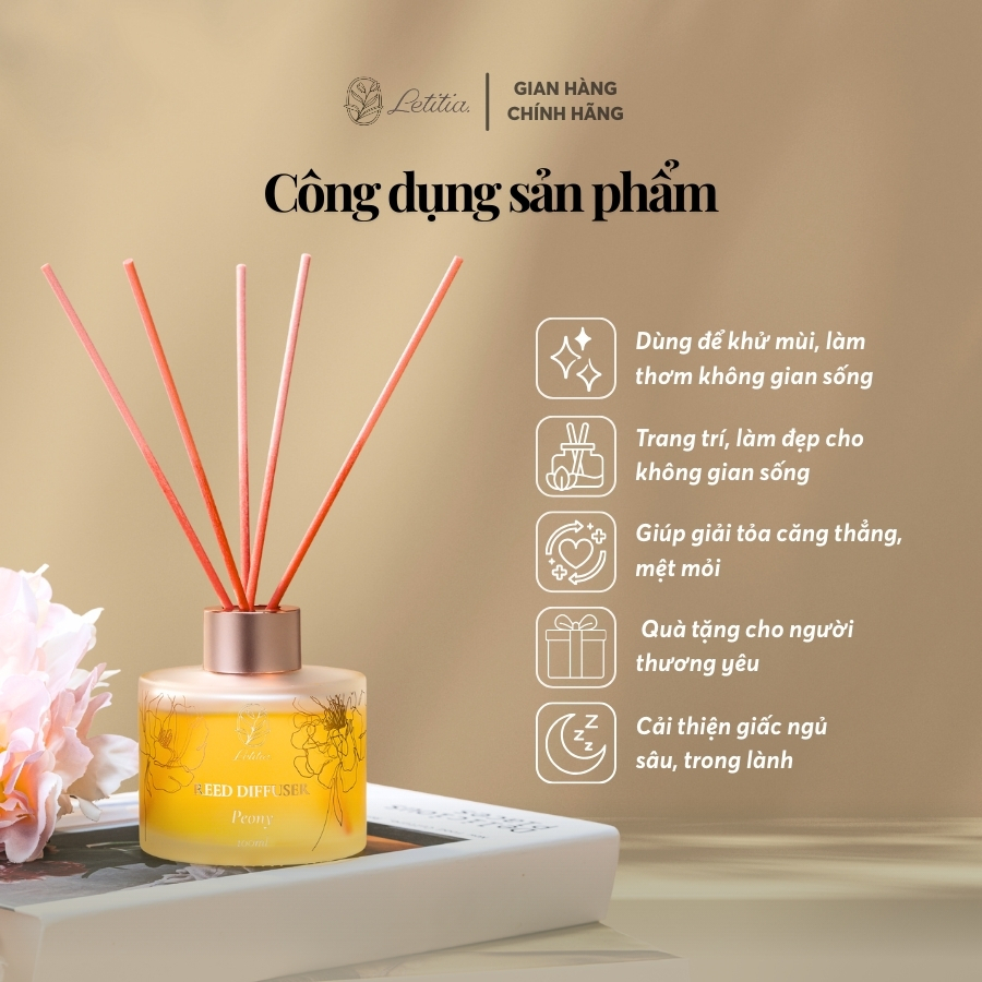 Tinh Dầu Khuếch Tán Cao Cấp Cắm Que Thơm Phòng Letitia Hương Luxe Rouge Size 100ml
