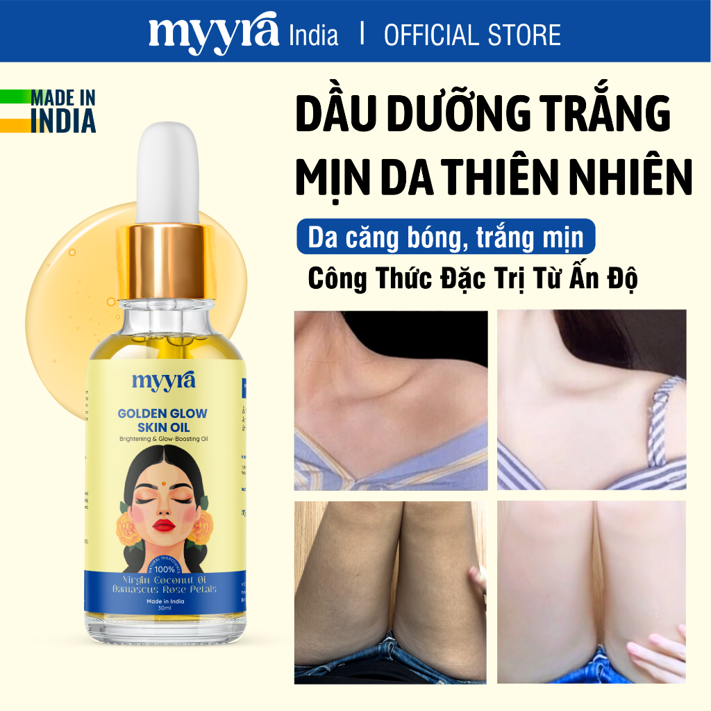 DẦU DƯỠNG SÁNG DA GIẢM THÂM Ấn Độ, căng bóng và ẩm mượt, đều màu da tức thì, hương hoa hồng thơm lâu