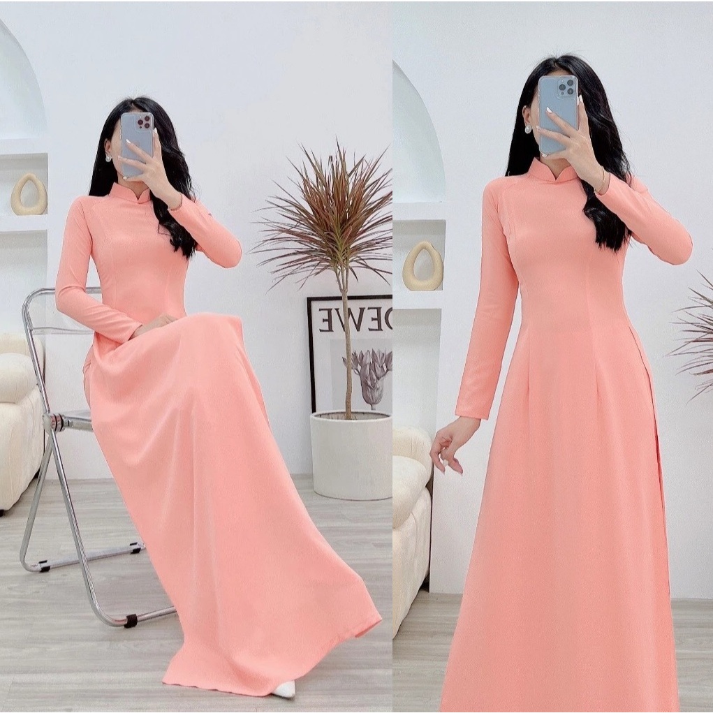 Áo Dài Trơn Lụa Mỹ Co Giãn Nhẹ Nhiều Màu Tôn Dáng, Áo Dài Bưng Quả Kỷ Yếu Đồng Phục Nhóm May Sẵn Đủ Size S-3XL T1465G