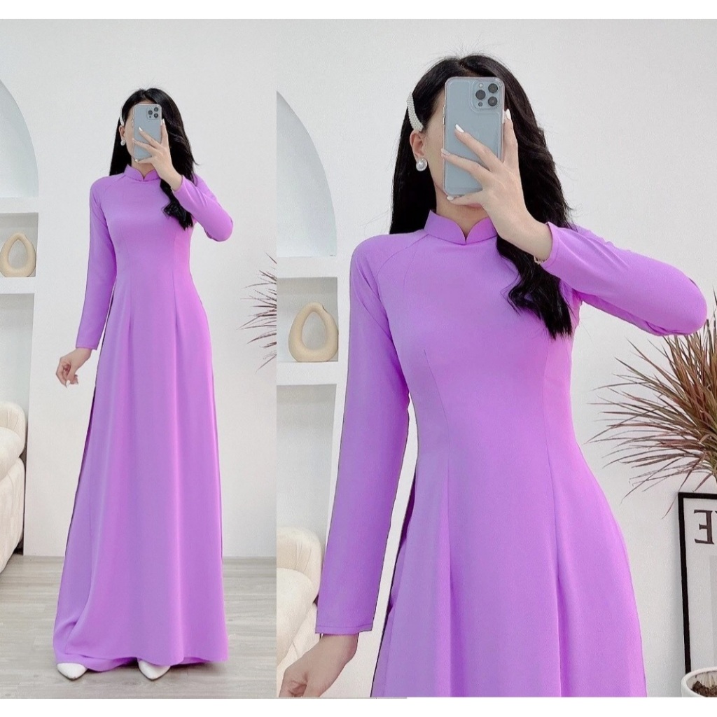 Áo Dài Trơn Lụa Mỹ Co Giãn Nhẹ Nhiều Màu Tôn Dáng, Áo Dài Bưng Quả Kỷ Yếu Đồng Phục Nhóm May Sẵn Đủ Size S-3XL T1465G