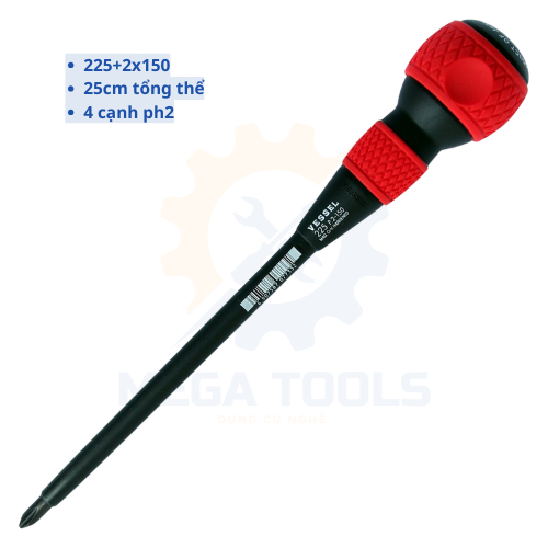 Tô vít cách điện Vessel No.225 Nhật Bản (+2x100, +2x150, -6x100, -6x150) - Mega Tools