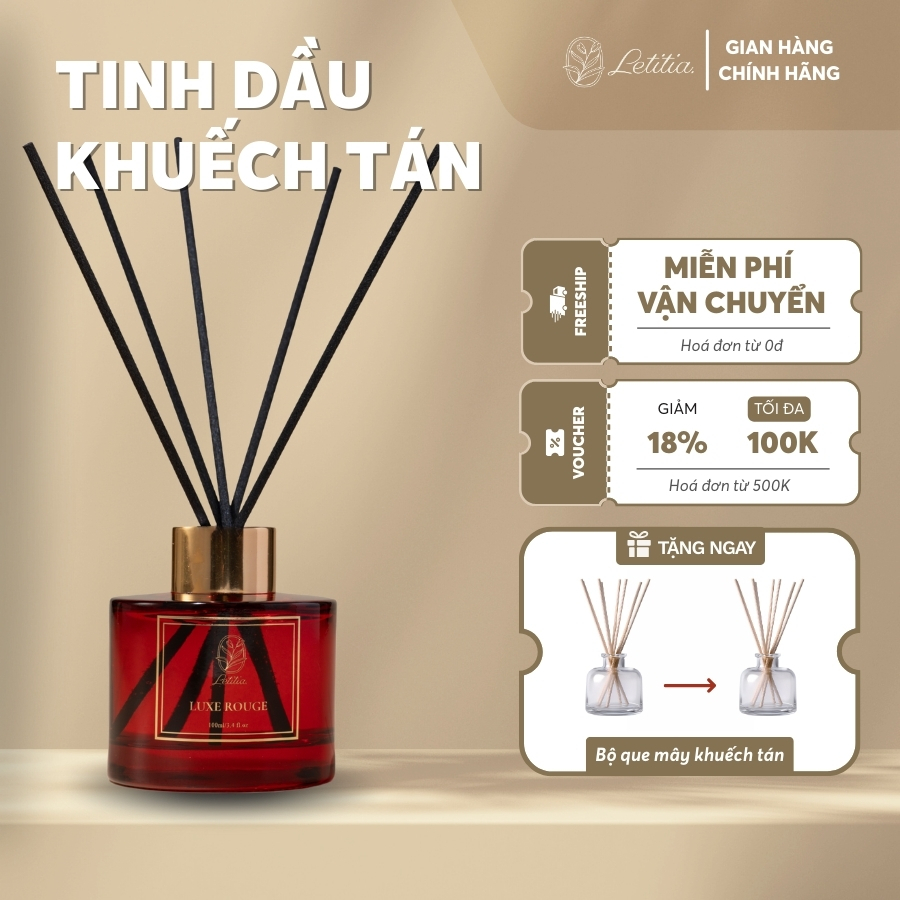 Tinh Dầu Khuếch Tán Cao Cấp Cắm Que Thơm Phòng Letitia Hương Luxe Rouge Size 100ml