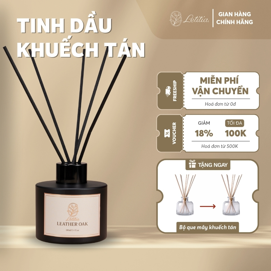 Tinh Dầu Khuếch Tán Cao Cấp Cắm Que Thơm Phòng Letitia Leather Oak Size 100ml