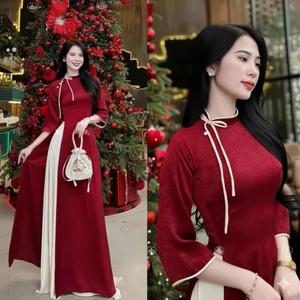 Áo Dài Cách Tân Dáng Ôm Phối Cúc Tàu Cổ Lệch Tôn Dáng Bộ Trang Phục Truyền Thống Việt Nam Hiện Đại Đi Tiệc Xinh T1467G