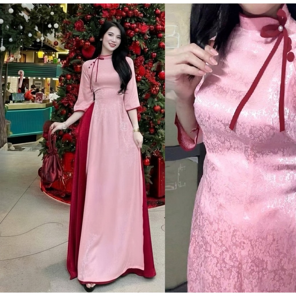 Áo Dài Cách Tân Dáng Ôm Phối Cúc Tàu Cổ Lệch Tôn Dáng Bộ Trang Phục Truyền Thống Việt Nam Hiện Đại Đi Tiệc Xinh T1467G