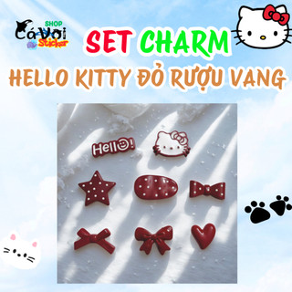 SET CHARM HELLO KITTY ĐỎ RƯỢU VANG- 8 CHI TIẾT