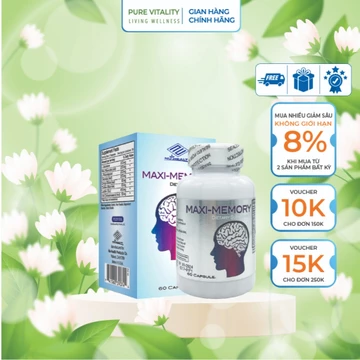 Viên uống tăng cường trí nhớ Maxi-memory Nu-Health hỗ trợ giảm các triệu chứng rối loạn tiền đình 60 viên