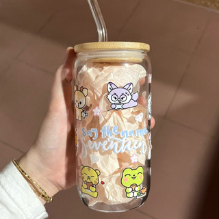 Cốc Thủy Tinh In Hình Theo Yêu Cầu 500ml, Ly Thủy Tinh Nắp Tre 16Oz Chịu Nhiệt Kèm Phụ Kiện, Quà Tặng Sinh Nhật