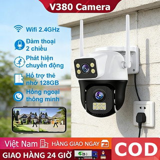 Camera Wifi 2 mắt chống nước quan sát 360 độ cực rõ nét 4K 8MP, ban đêm có màu, hai giao diện quan sát FHD