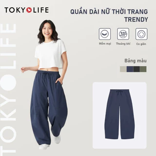 Quần dài ống rộng nữ TOKYOLIFE có dây chun, chất vải dù nhẹ thoáng mát thiết kế thời trang 40005378