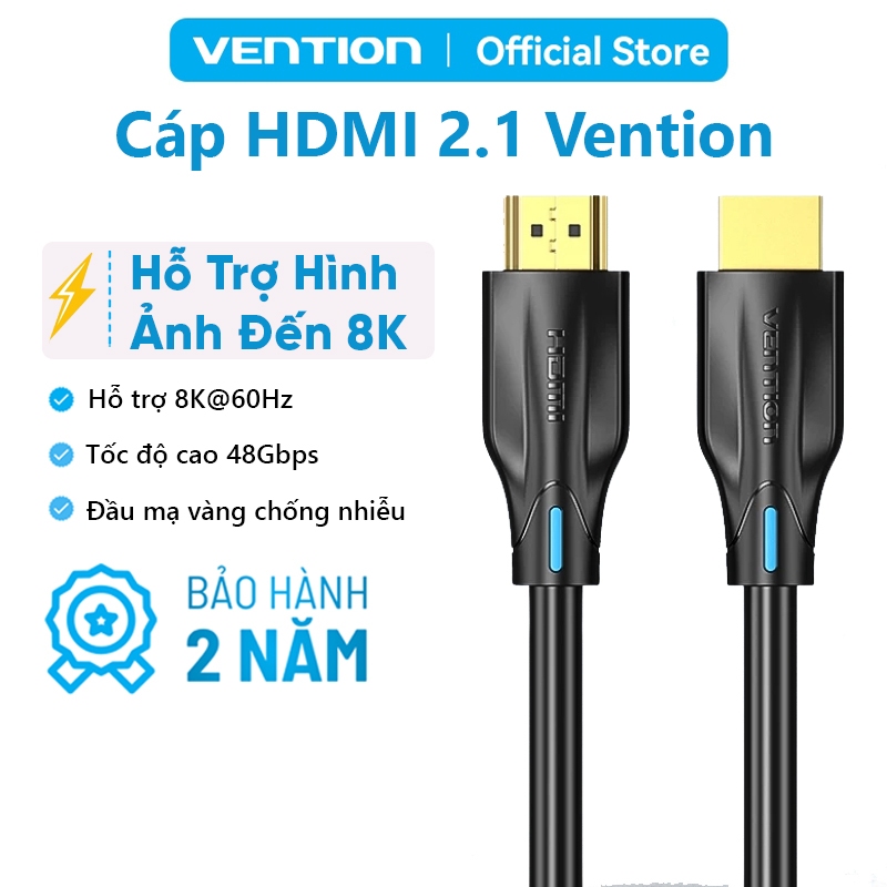 Cáp HDMI 2.1 Vention Siêu Nét 8K 120Hz 48Gbps Tốc Độ Cao ARC Cho PC, TV, PS5, Nintendo Switch (1m-10m)