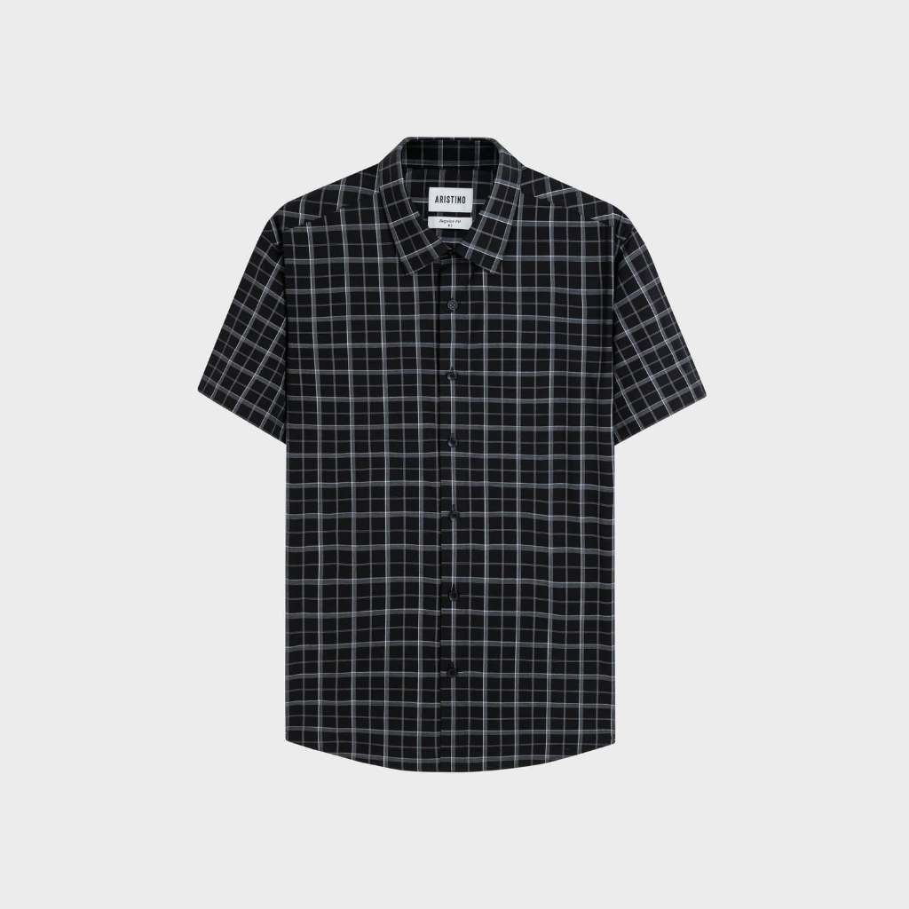 NEW Áo Sơ Mi Nam Aristino Regular Fit Kẻ Xám Chất liệu Bamboo Polyester ASS616EDP01