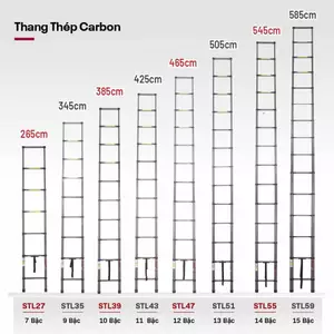 Thang rút đơn cao 2.7M - 5.9M thép Carbon FUJIHOME Nhập Khẩu, thang rút chữ I khoá chốt an toàn, chân chống trơn trượt